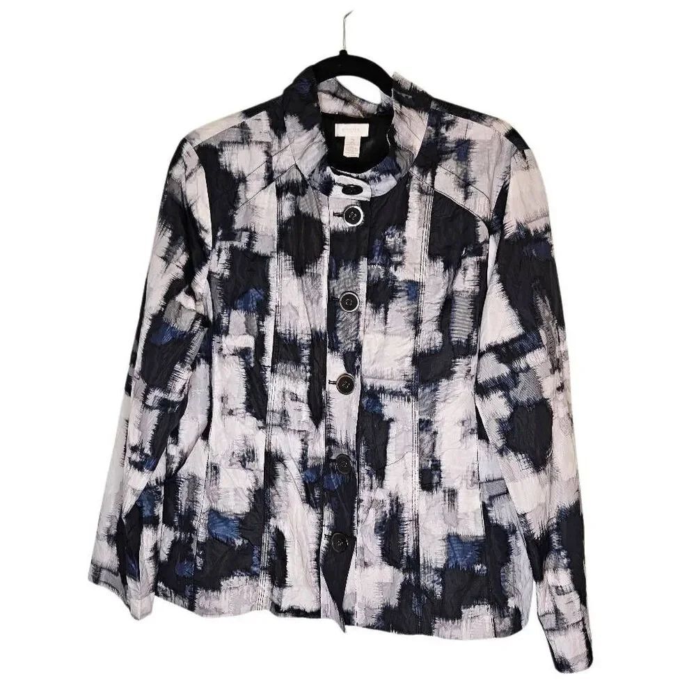 Chico's button front jacket, cityscape design. Size 2( large).